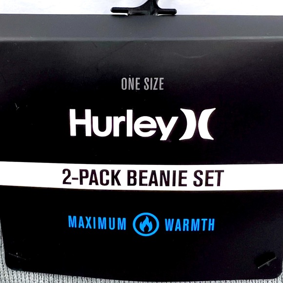 HURLEY 2 PACK BEANIE SET, GREY & BLACK, ONE SIZE FITS ALL, MAX WARMTH UNISEX - Picture 6 of 12
